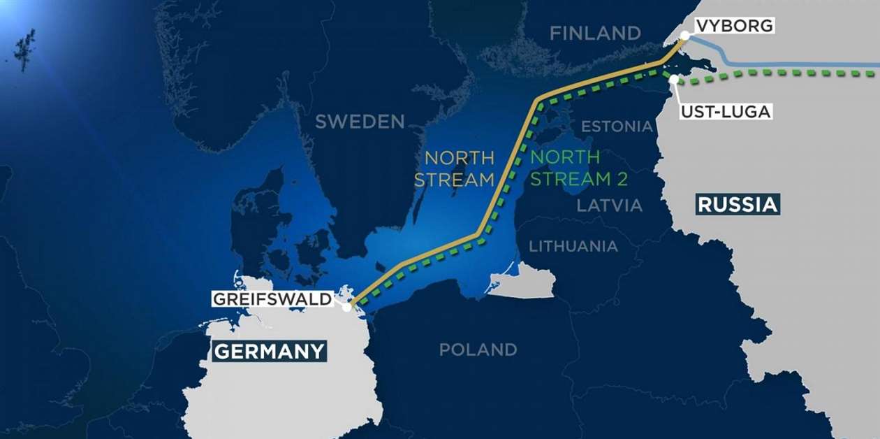 Газопровод Северный поток 2 на карте