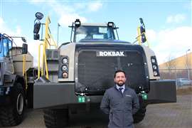 Rokbak product manager Charlie Urquhart, with a brand new RA40 articulated dump truck