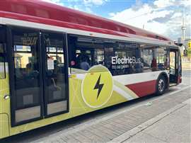 An electric bus operating in Toronto, Ontario, Canada, on July 6, 2024.