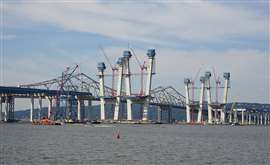 The Mario M. Cuomo Bridge (also known as the new Tappan Zee Bridge) under construction in 2016