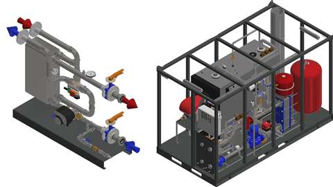 Skid-mounted heating and hot water system